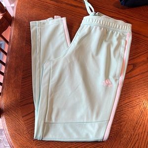 Mint green adidas zipper straight leg pants